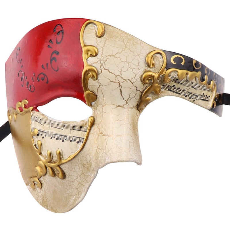 Thmyo Half Face Men's Phantom Of The Opera Vintage Design Venetian Carnival Masquerade Mask (Beige & red) - Image 1